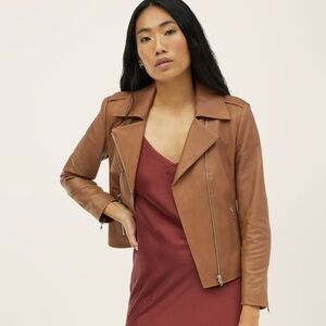 Italic Lou lightweight lambskin leather jacket in cognac brown